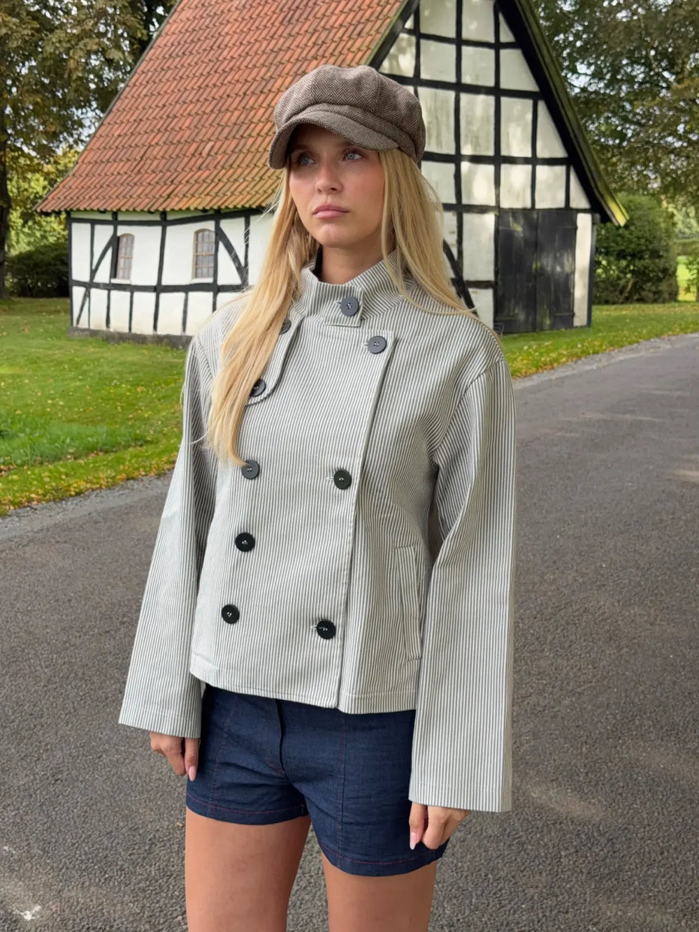 Salma jakke med striber - Grå/off White