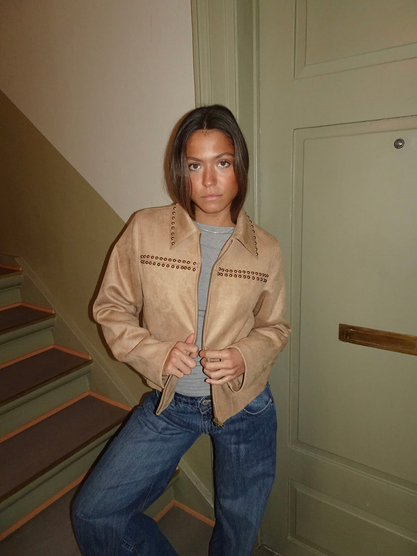 Camela jakke med nitter - Beige