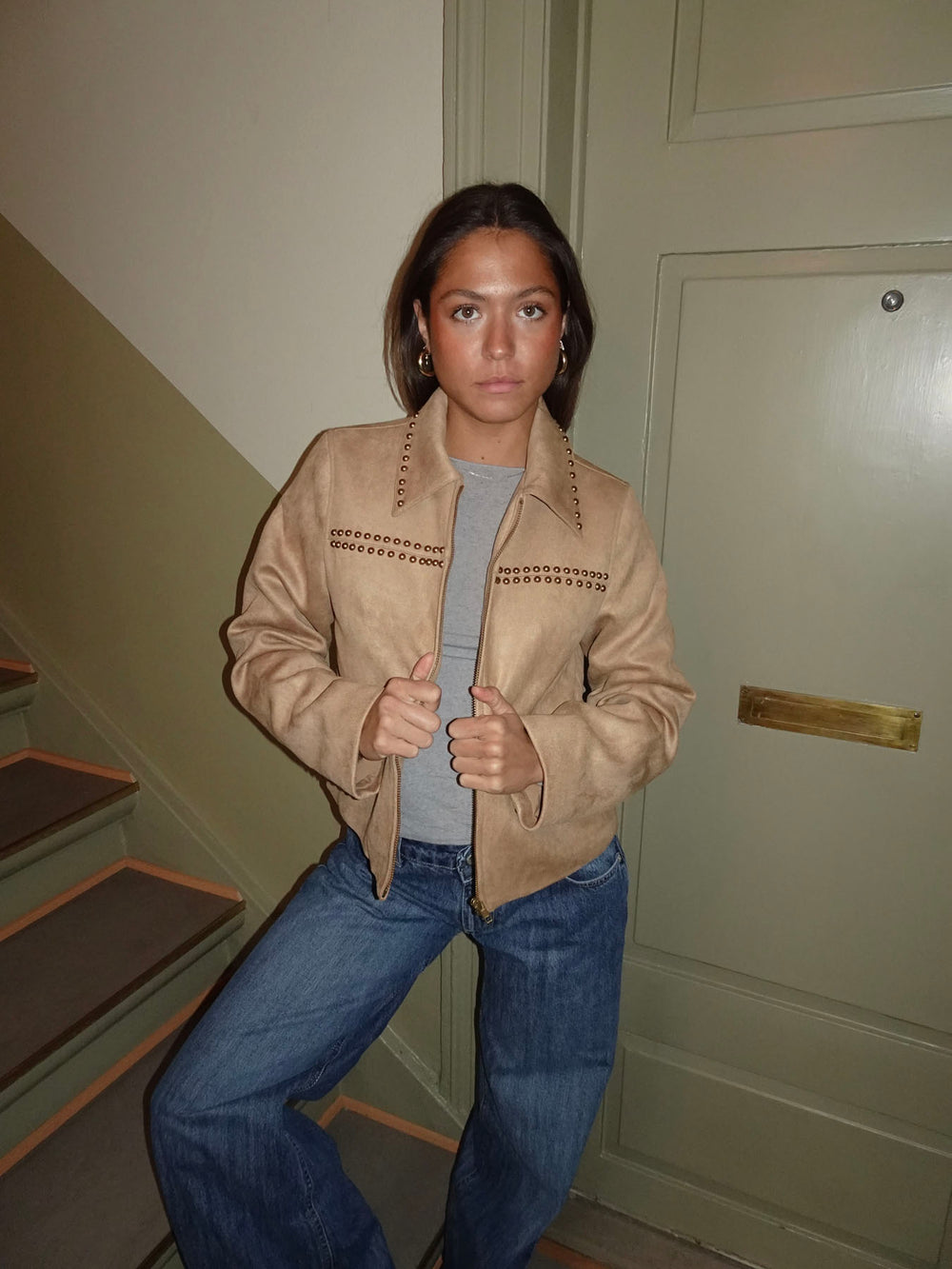 Camela jakke med nitter - Beige