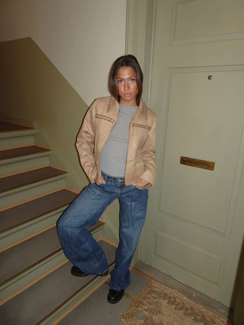 Camela jakke med nitter - Beige