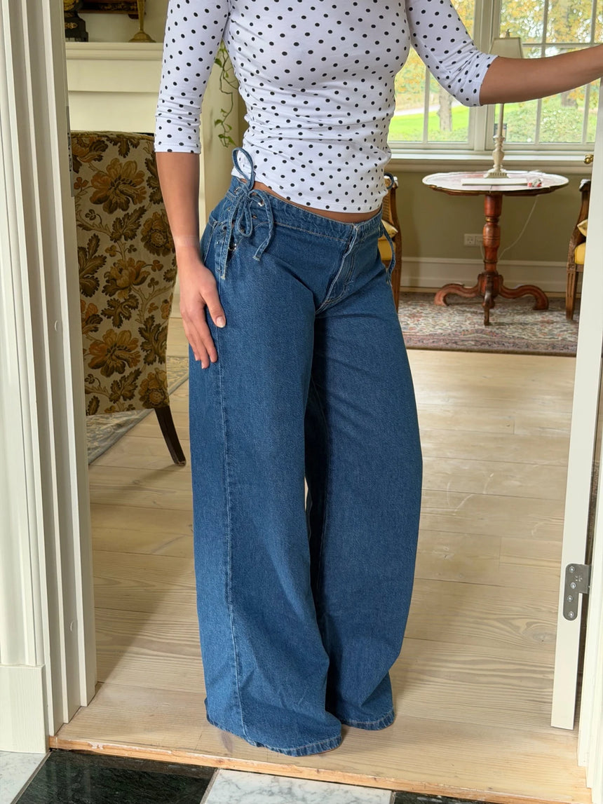 Candice jeans med snørrer - Blå