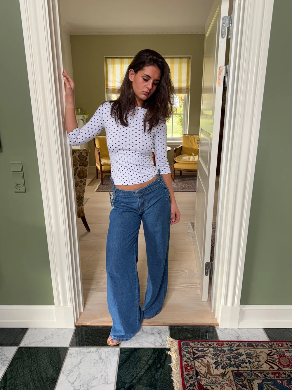 Candice jeans med snørrer - Blå