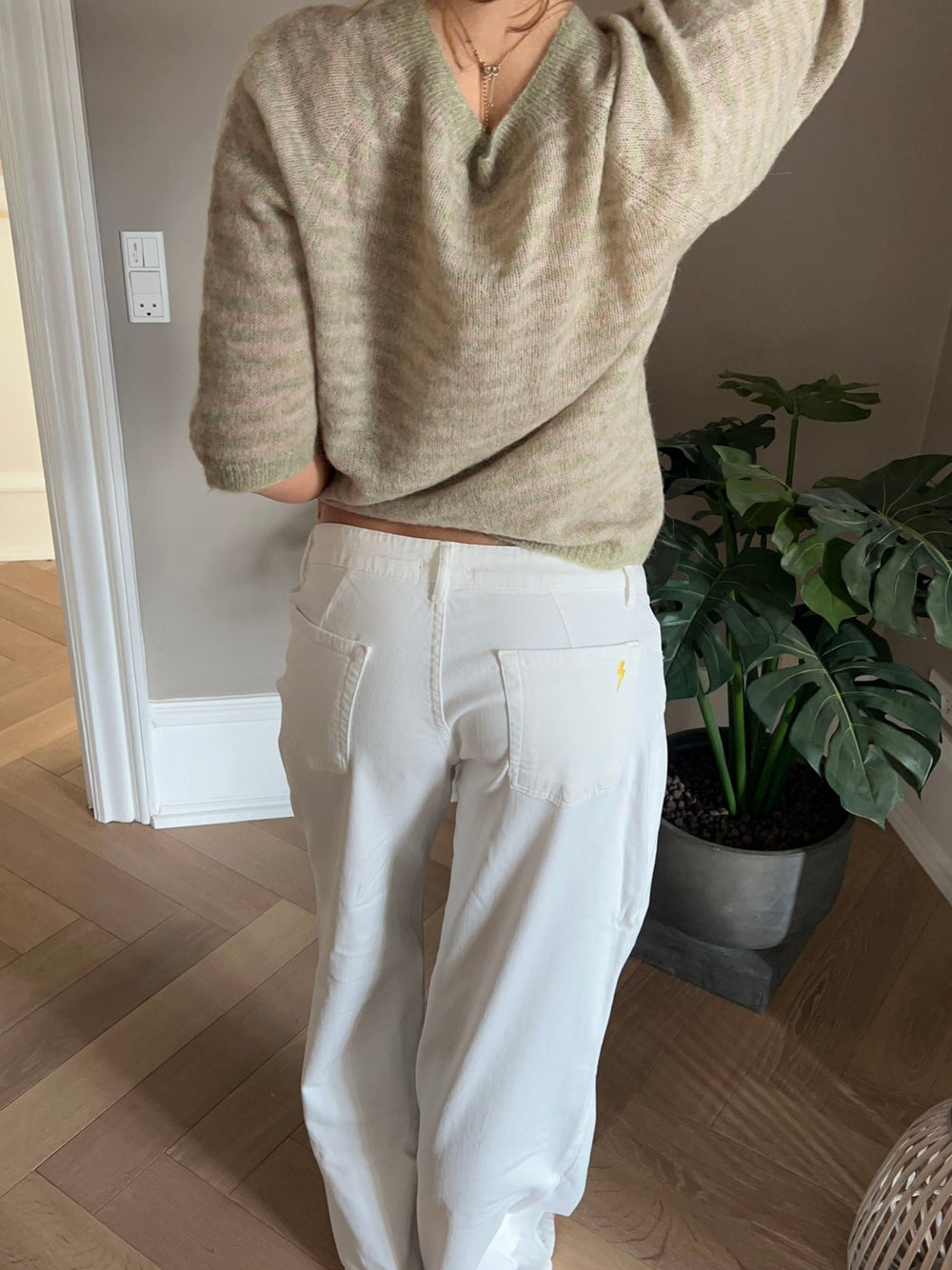 Alaia lavtaljede jeans med lyn detalje - Hvid denim