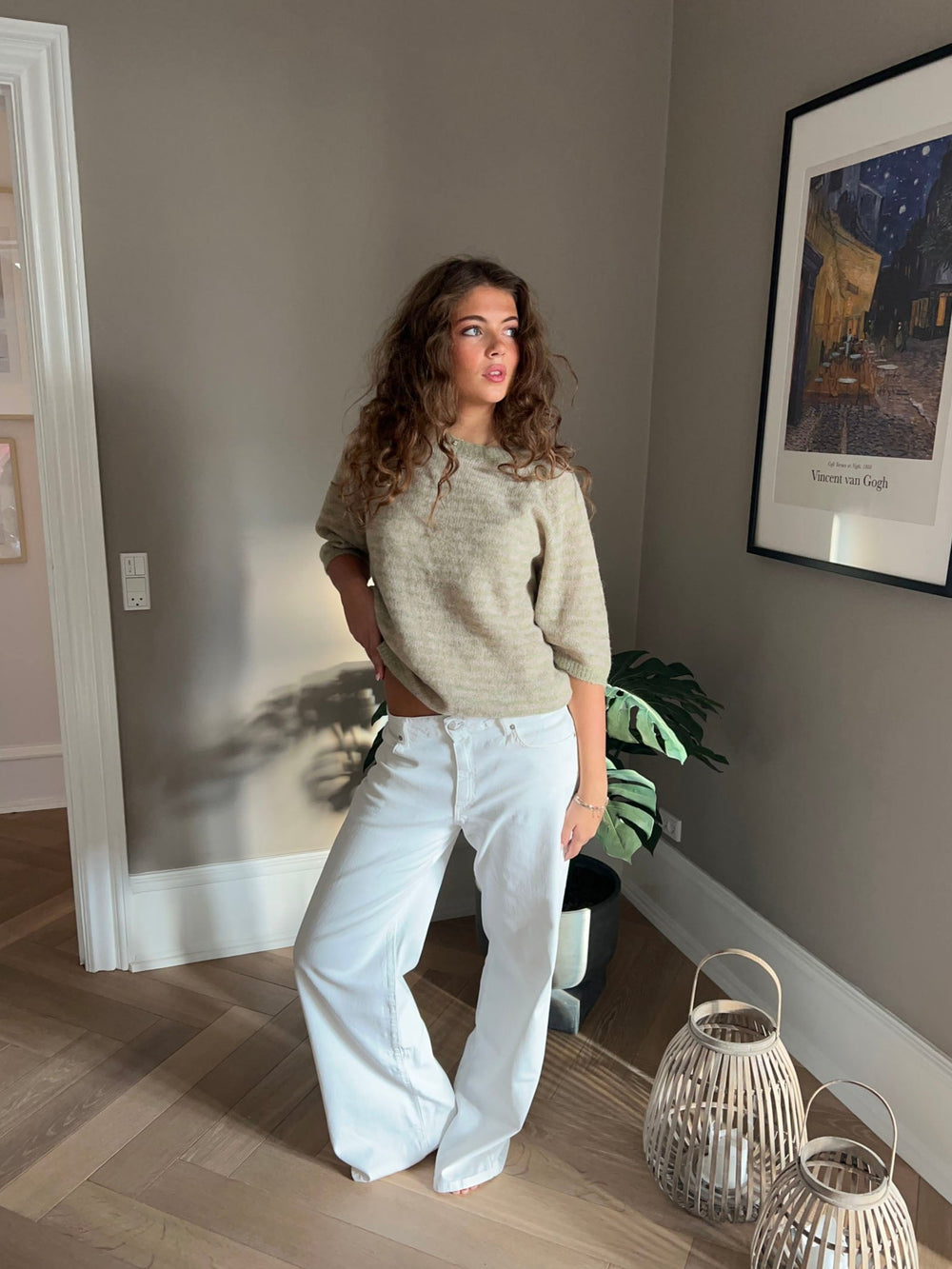 Alaia lavtaljede jeans med lyn detalje - Hvid denim