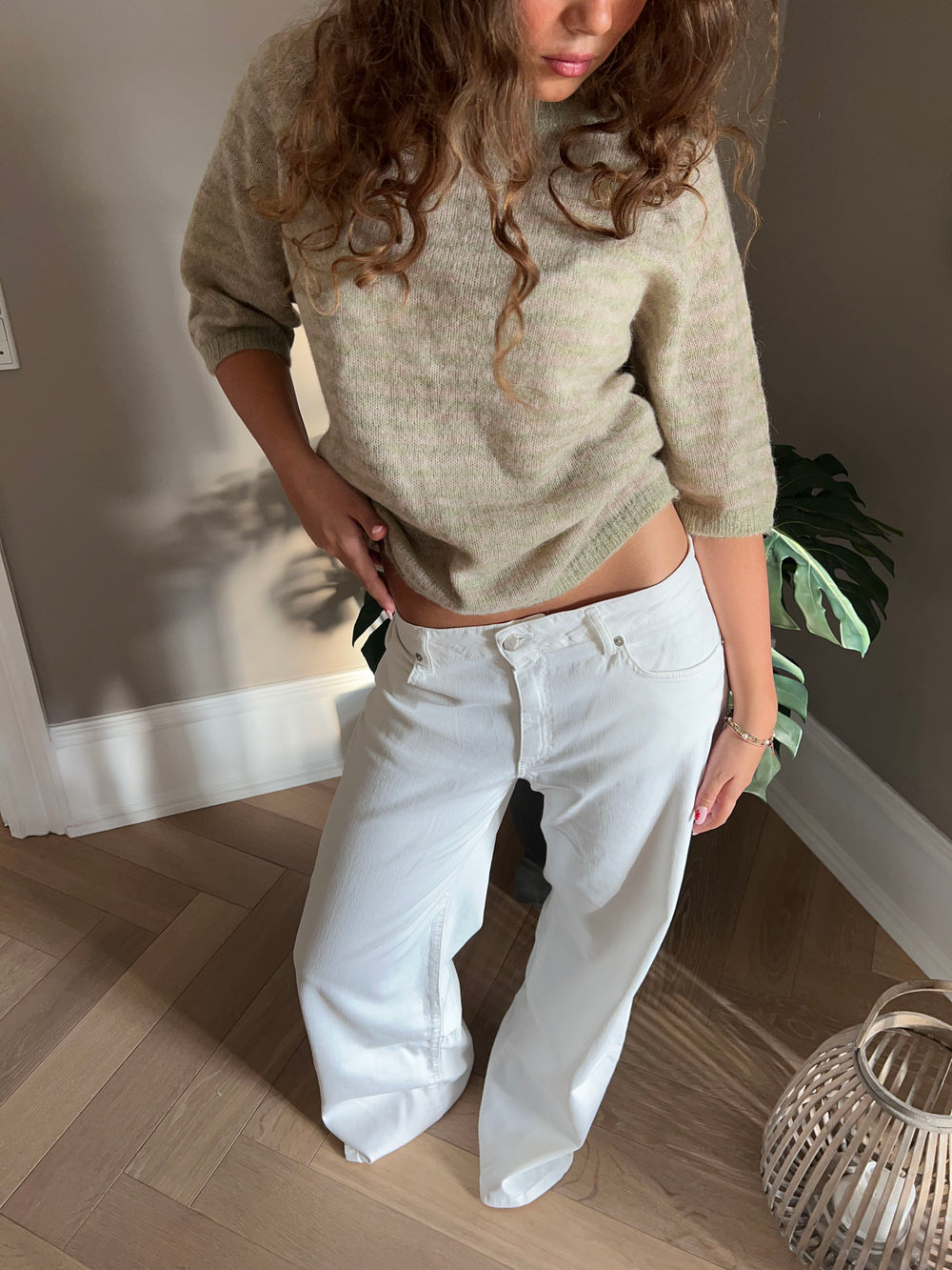 Alaia lavtaljede jeans med lyn detalje - Hvid denim