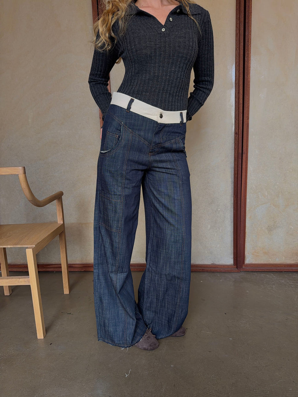 Karly jeans med hvid kant - Blå