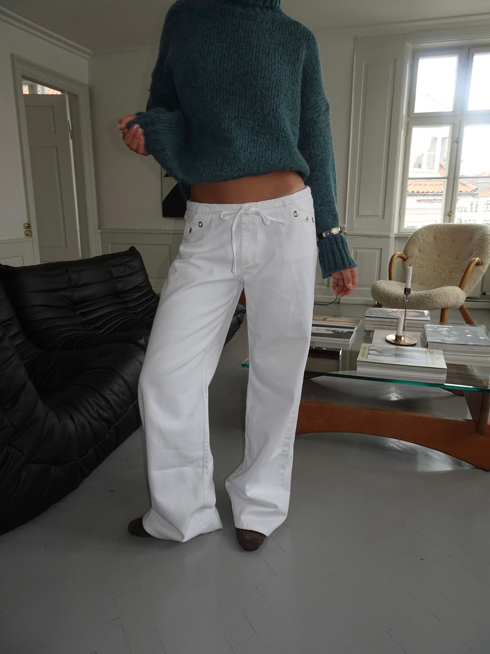 Kenny jeans med metalringe - Hvid