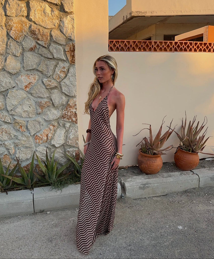Lunia meshkjole (gennemsigtig!) med åben ryg - Brun/off white