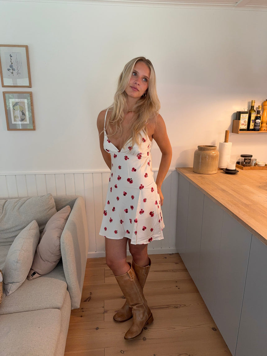 Elodia kjole med blomstermønster - Hvid/rød
