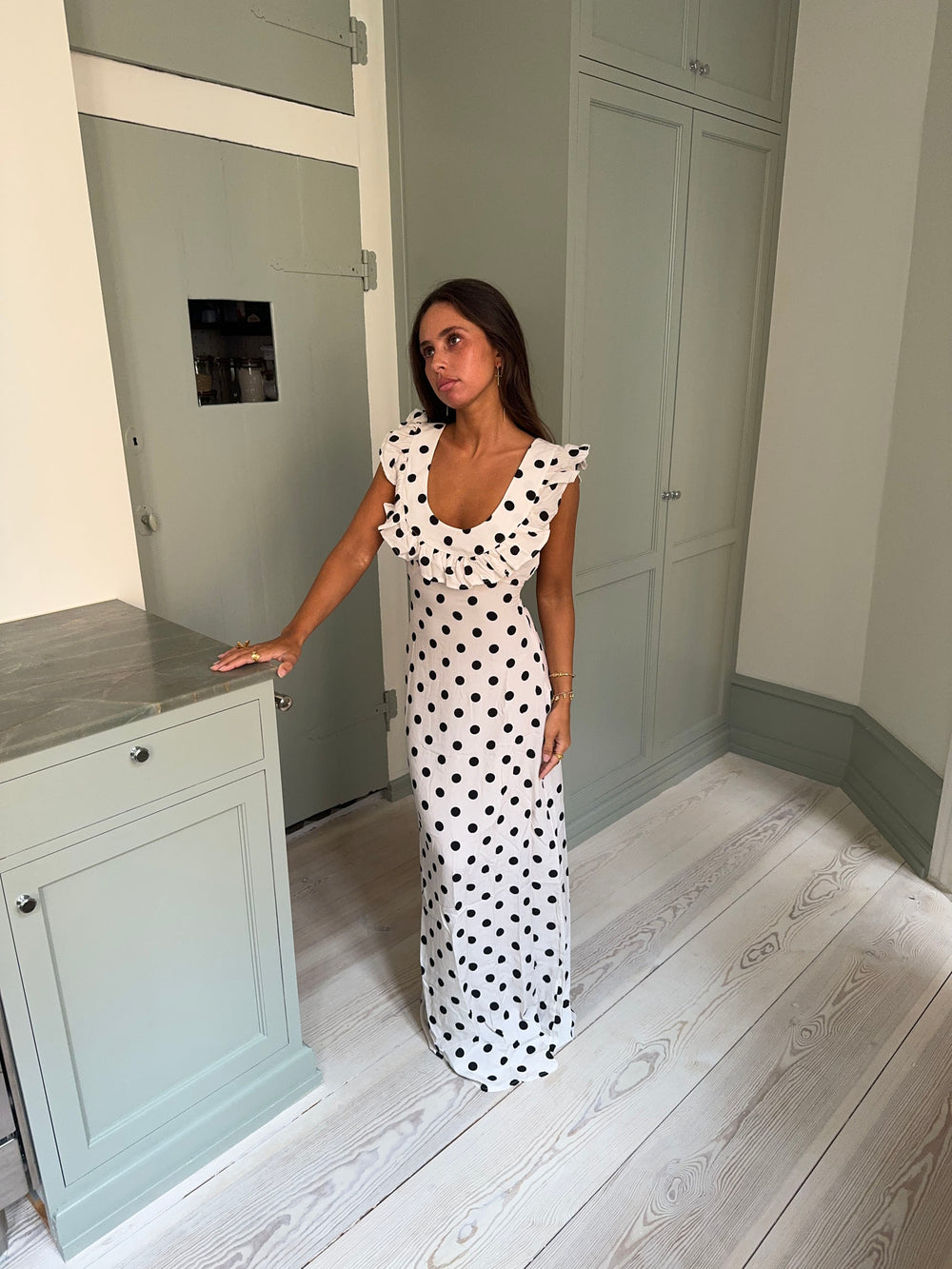 Luna kjole med polkaprikker - Off white/sort