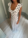 Luna kjole med polkaprikker - Off white/sort