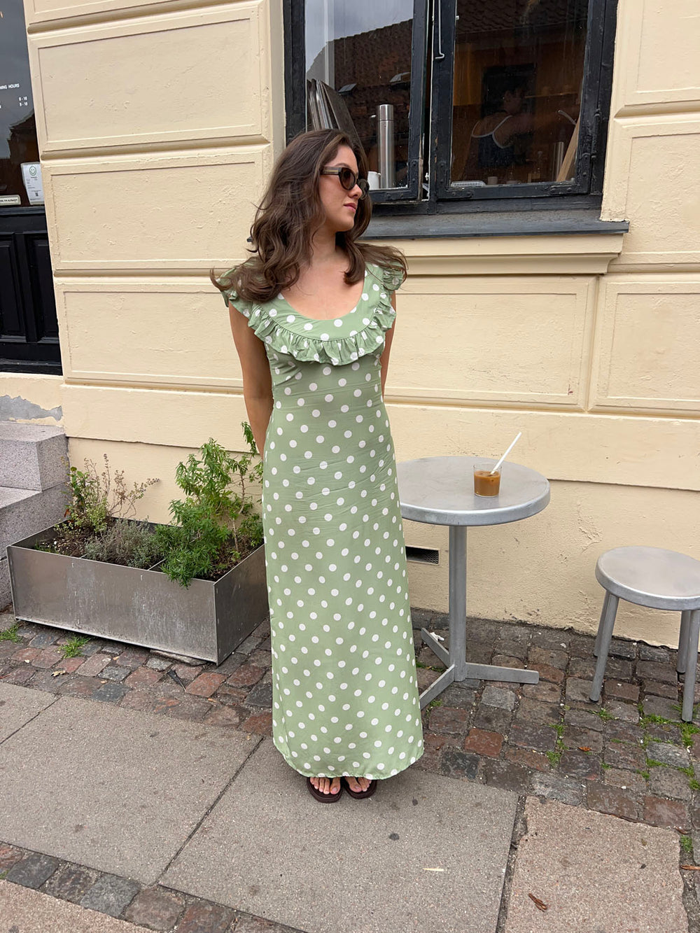 Luna kjole med polkaprikker - Grøn/hvid
