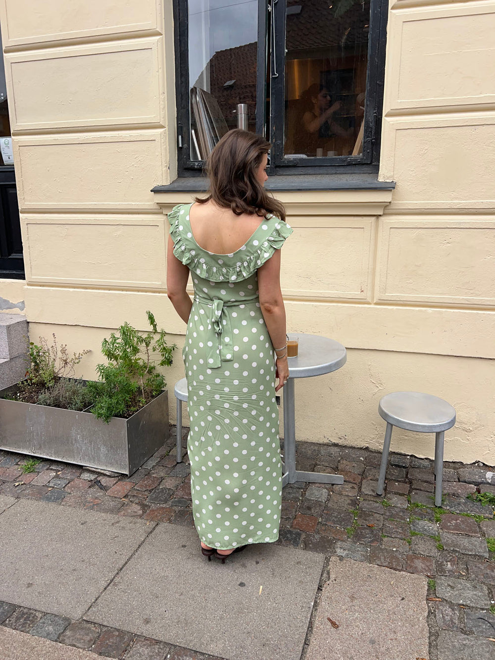 Luna kjole med polkaprikker - Grøn/hvid