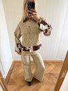 Scandivv denimjakke med koprint - Beige/brun/hvid