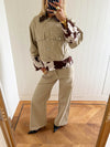 Scandivv denimjakke med koprint - Beige/brun/hvid