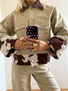 Scandivv denimjakke med koprint - Beige/brun/hvid