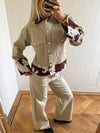 Scandivv denimjakke med koprint - Beige/brun/hvid