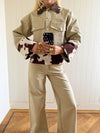 Scandivv denimjakke med koprint - Beige/brun/hvid