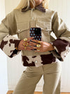 Scandivv denimjakke med koprint - Beige/brun/hvid