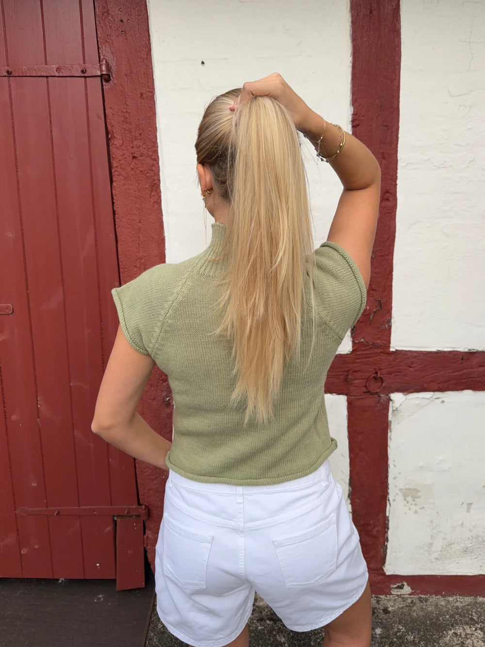 Biona kortærmet strikbluse - Kaki