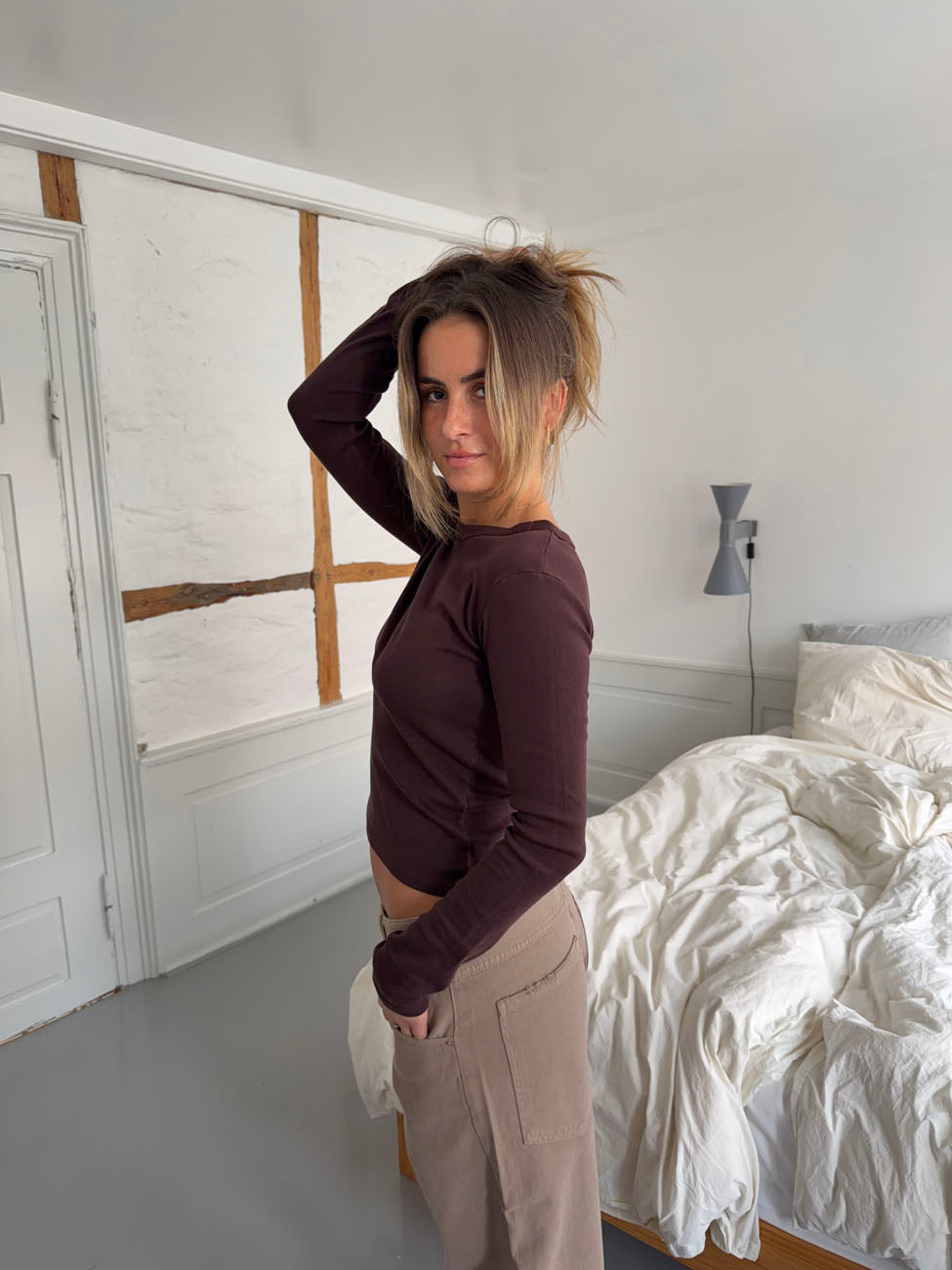 Roleo langærmet bluse - Brun