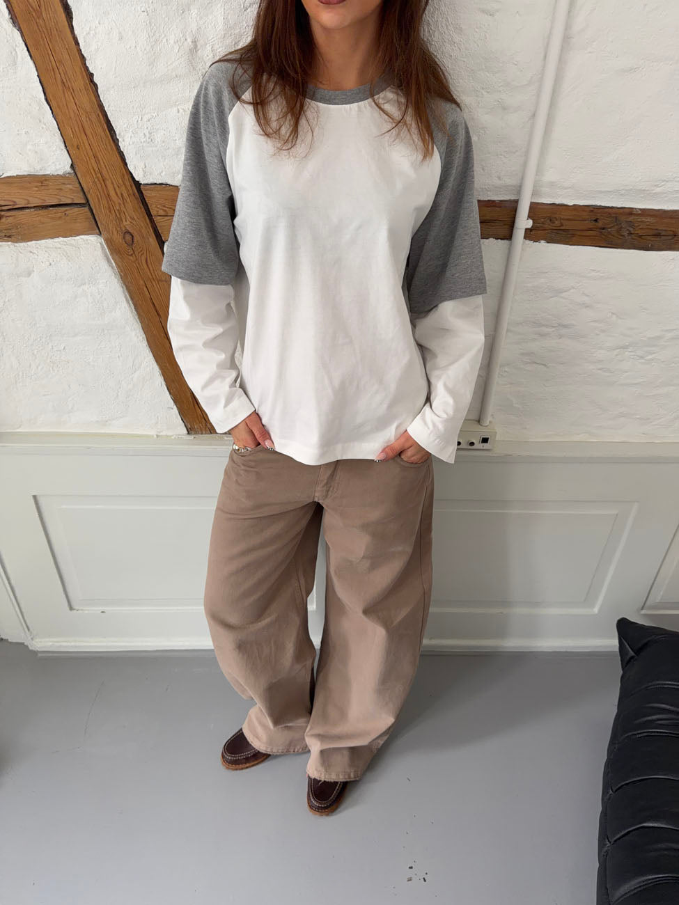 Blaine t-shirt med lange ærmer - Grå/hvid