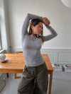 Kaia langærmet cashmere bluse - Grå