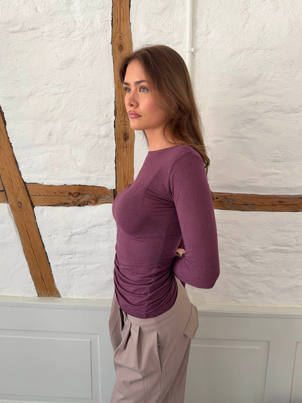 Kaia langærmet cashmere bluse - Lilla