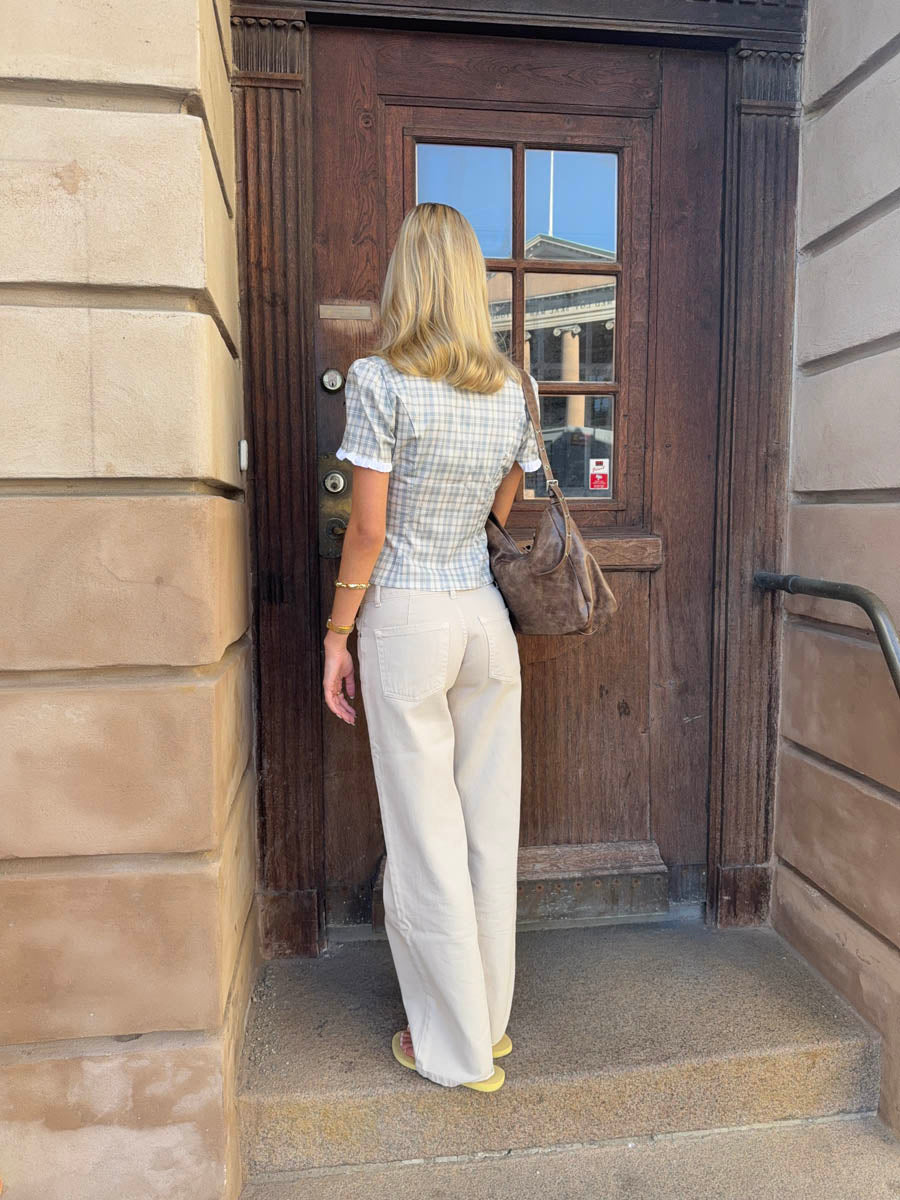 Emmaline lavtaljede jeans - Lys beige