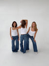 Floraline lavtaljede jeans - Blå denim