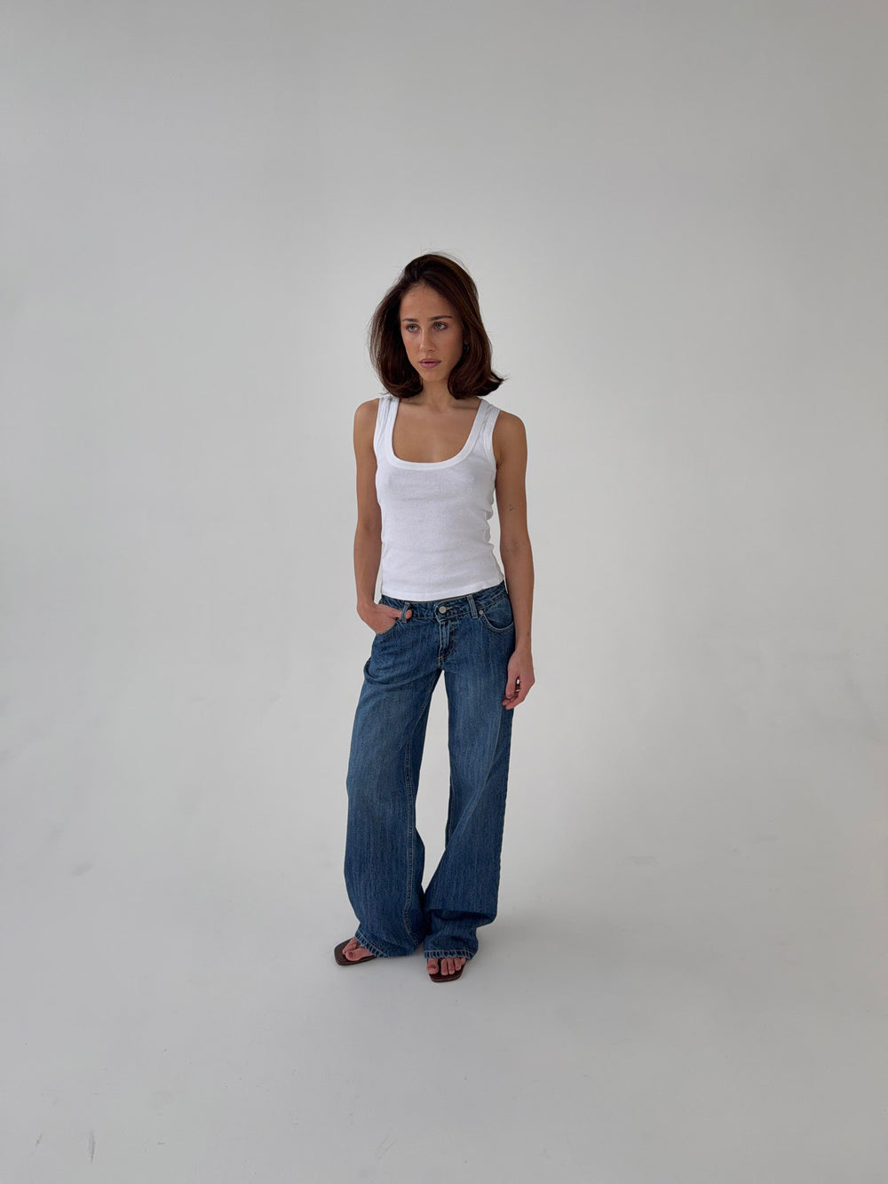 Floraline lavtaljede jeans - Blå denim