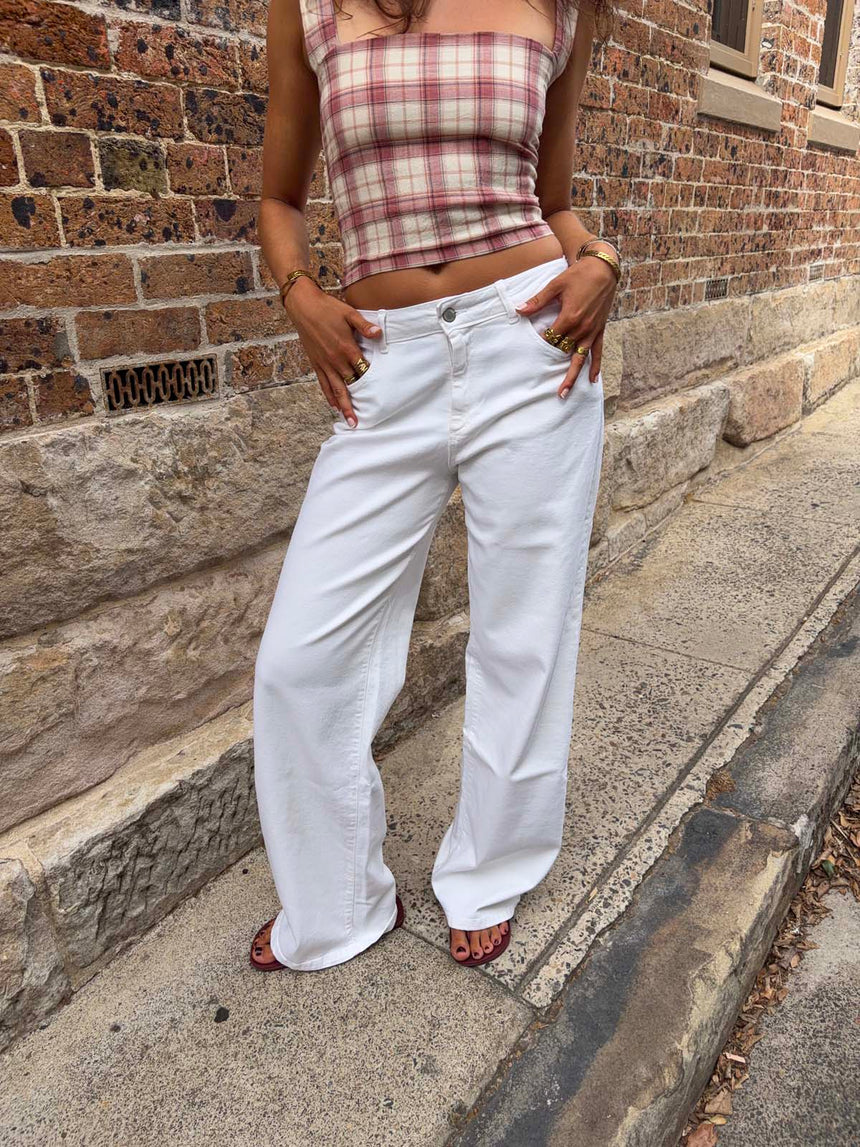 Alaia lavtaljede jeans med lyn detalje - Hvid denim