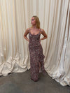 Ganny maxikjole med prikker - Brun/beige
