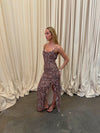 Ganny maxikjole med prikker - Brun/beige