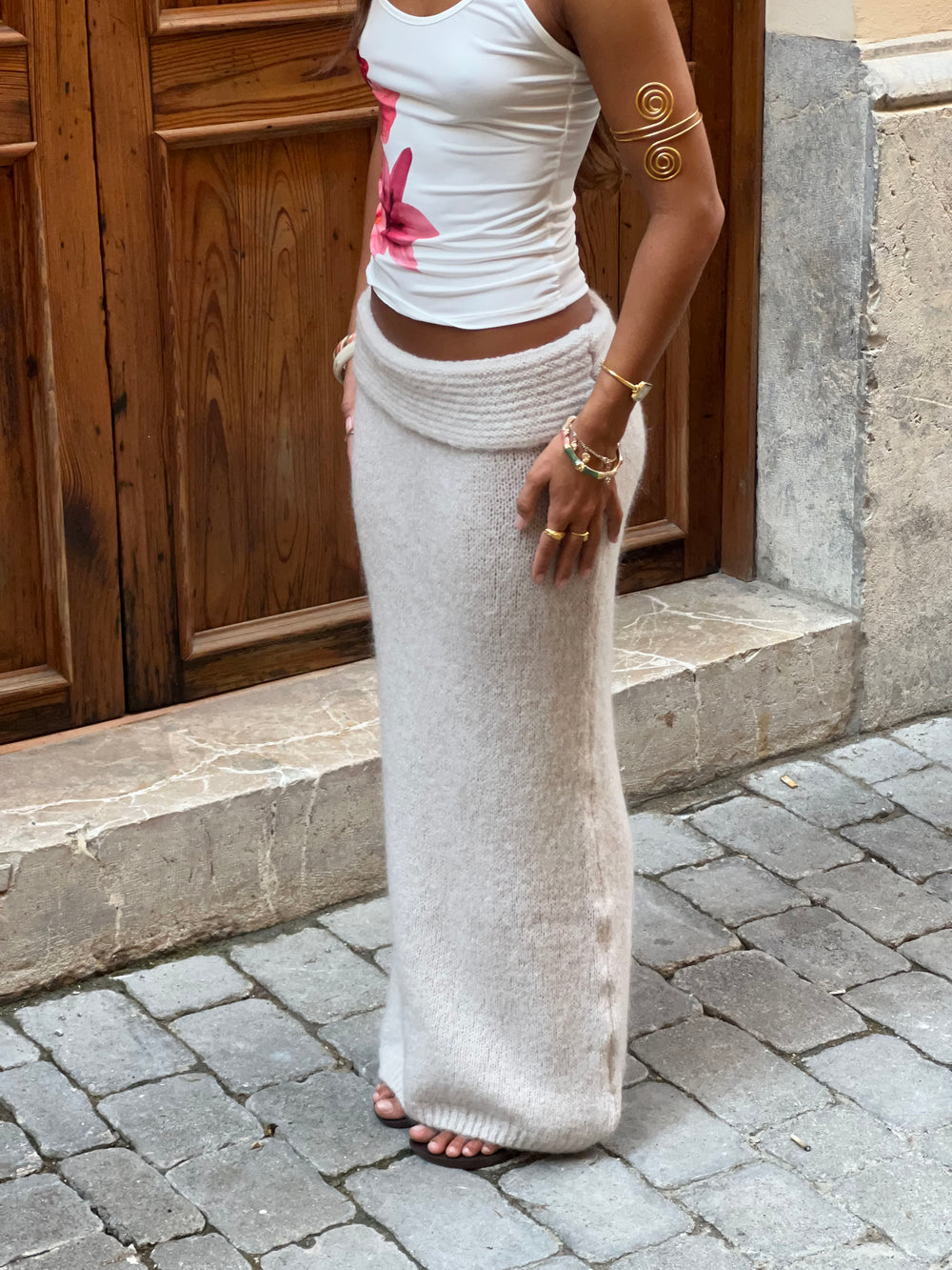 Sefina maxi strikket nederdel - Beige