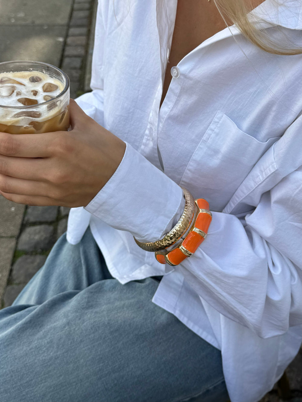 Ebony armbånd med striber - Orange/guld
