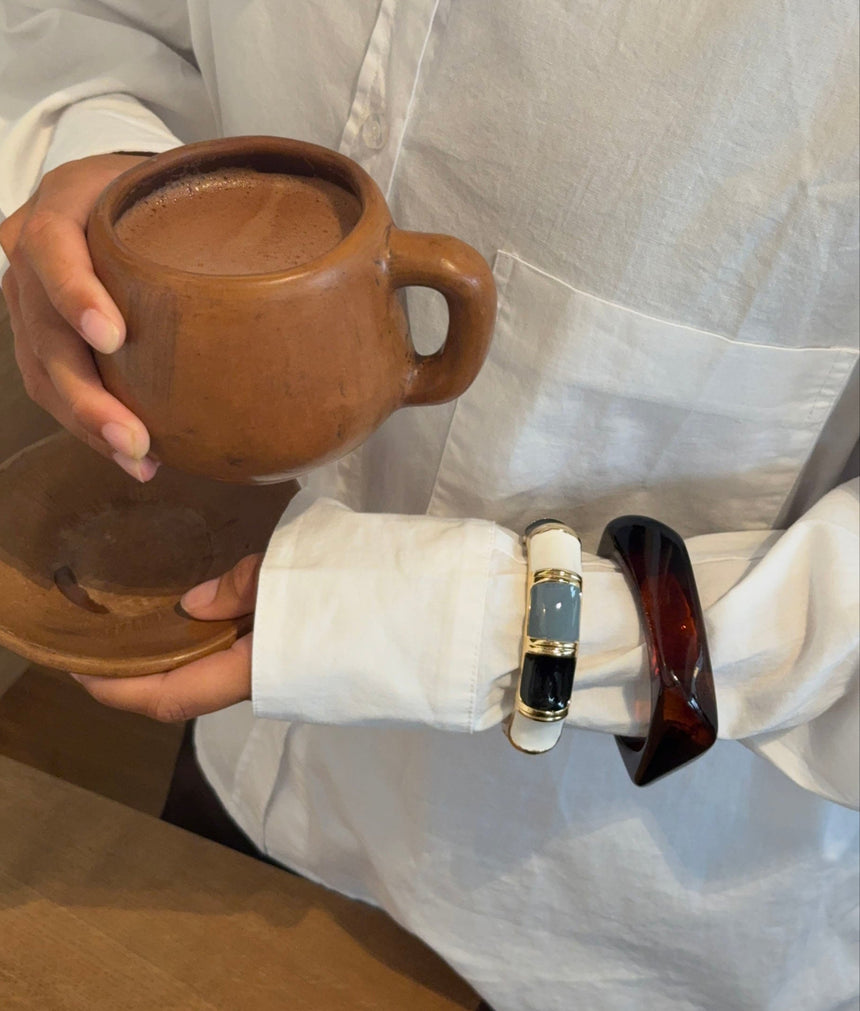Ebony armbånd med striber - Sort/blågrå/hvid/guld