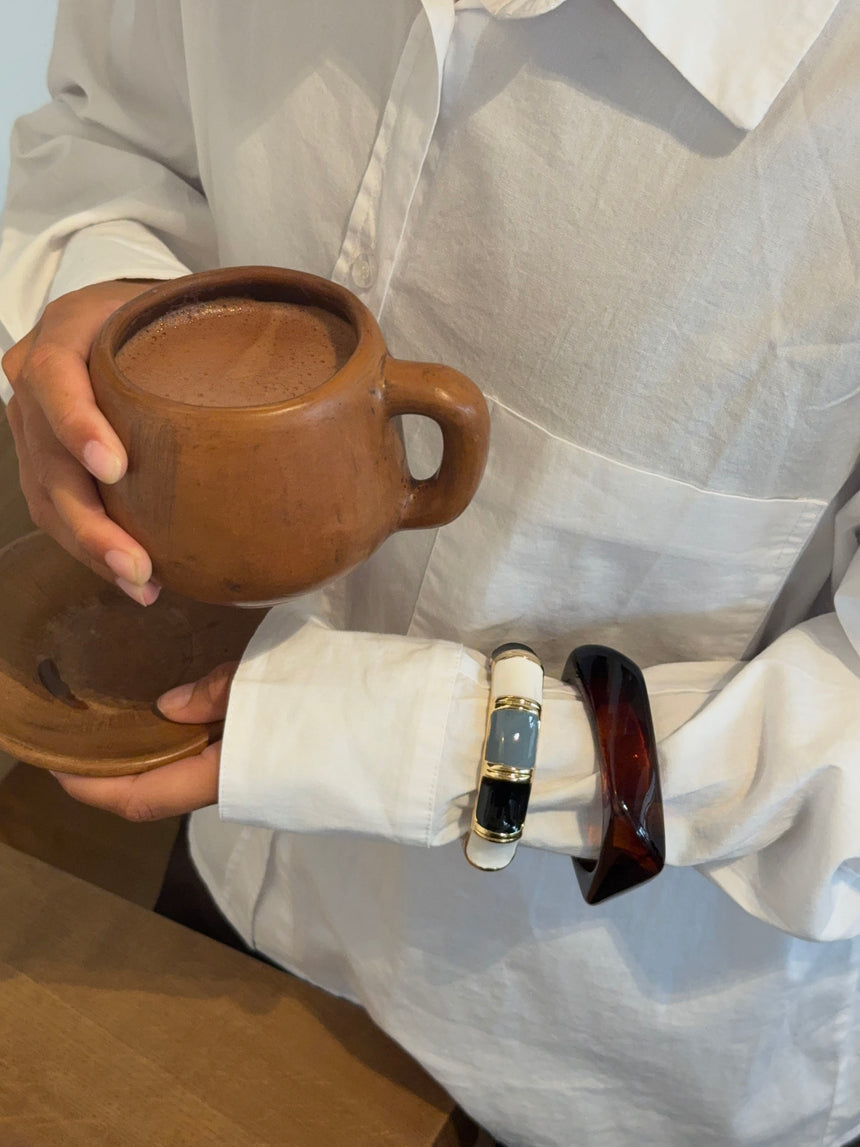 Ebony armbånd med striber - Sort/blågrå/hvid/guld