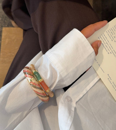 Sola armbånd med striber - Grøn/off white/brun/guld