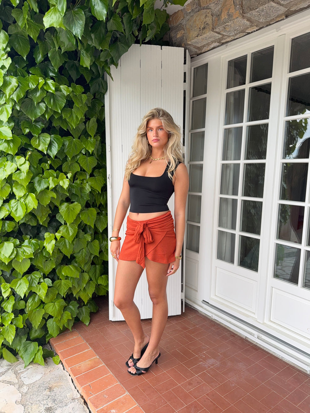 Stassy mini nederdel med bindedetalje - Orange