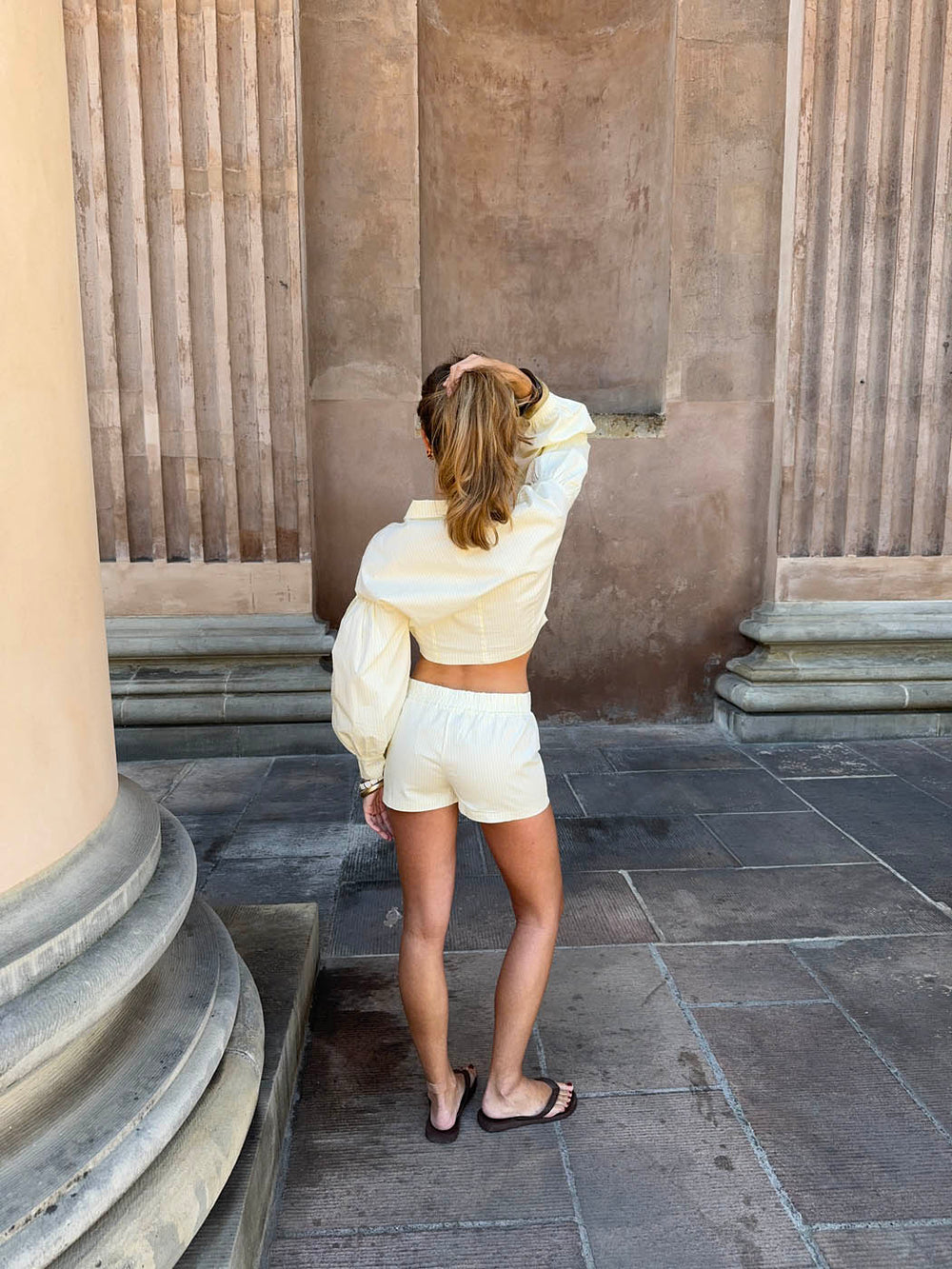 Alette minishorts med striber - Hvid/gul