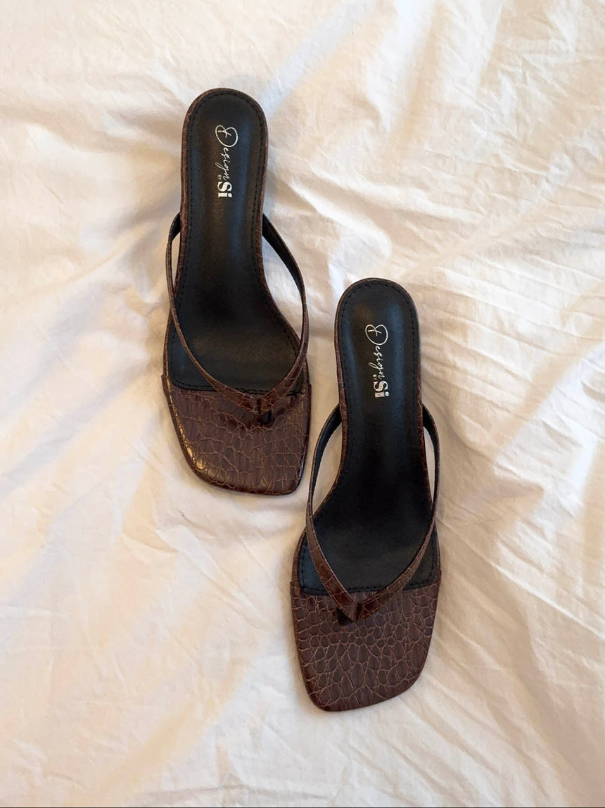Safine mules med krokodilleprint - Brun