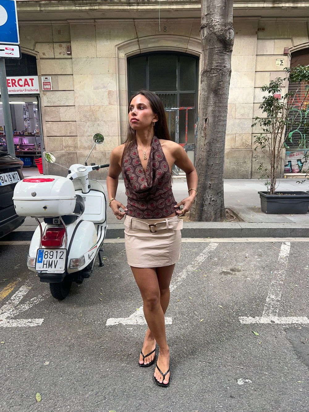 Jenny mininederdel med bælte - Beige