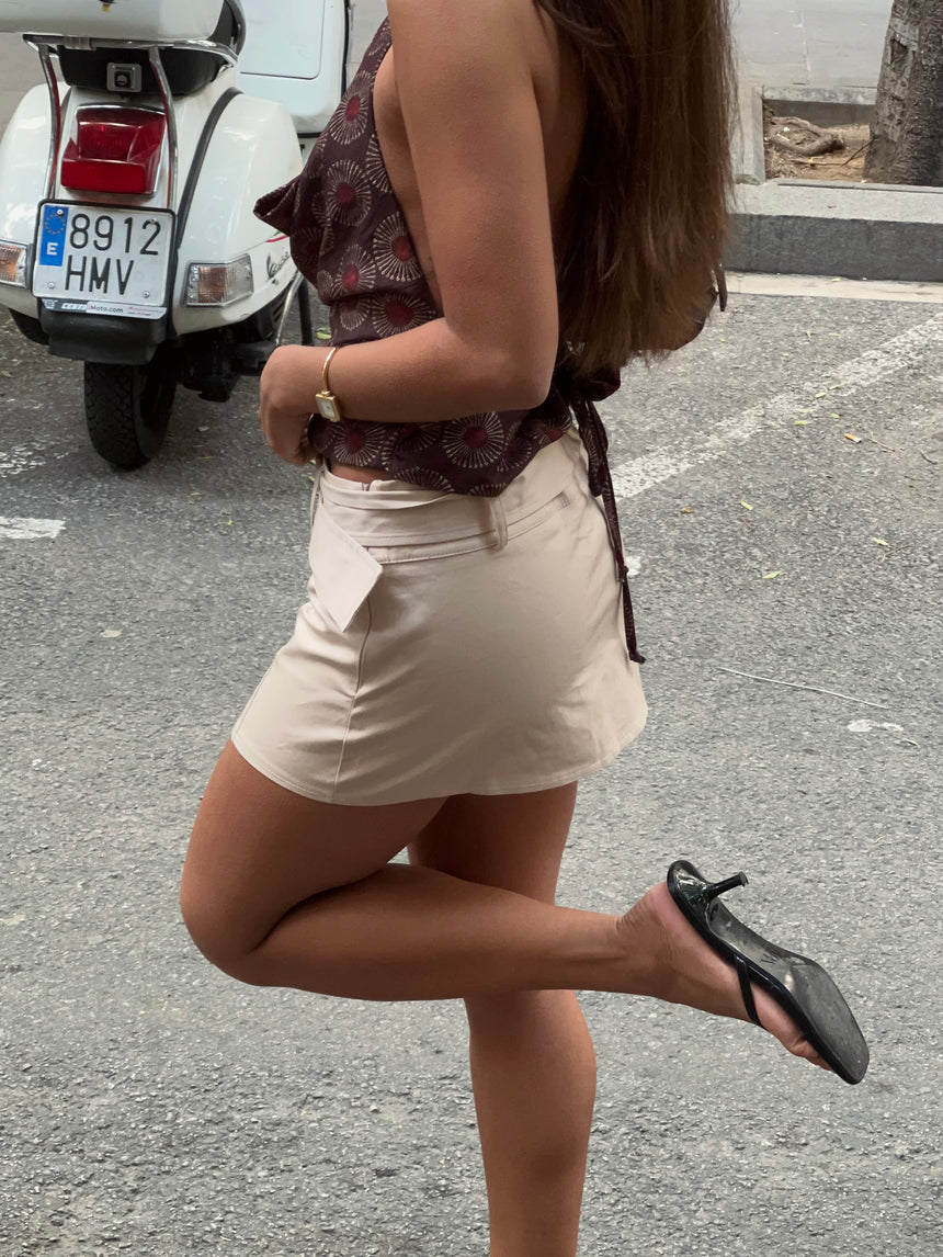 Jenny mininederdel med bælte - Beige