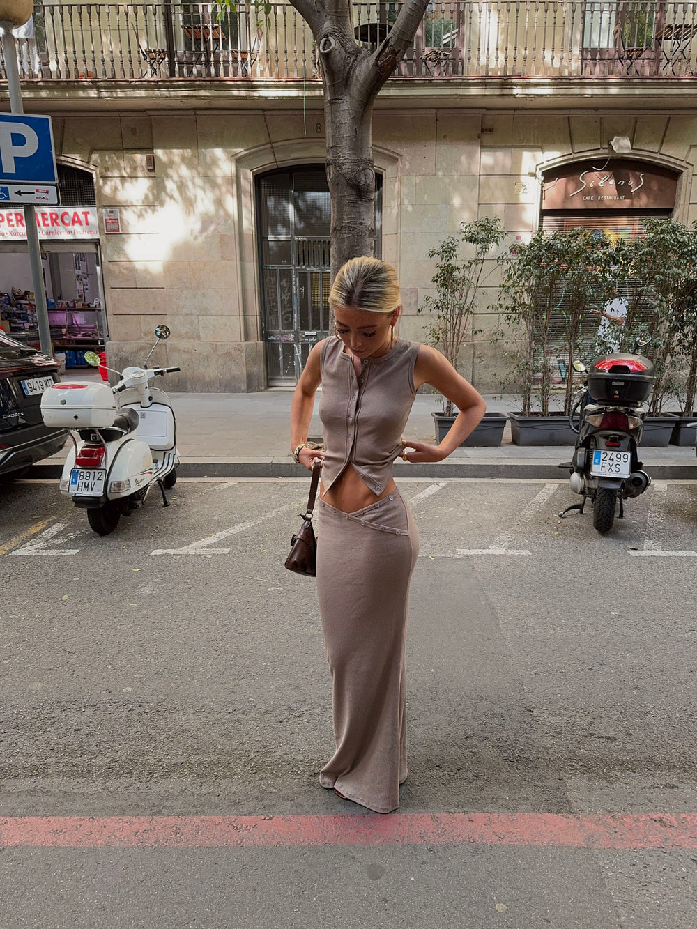 Antonia nederdel med knapper - Beige
