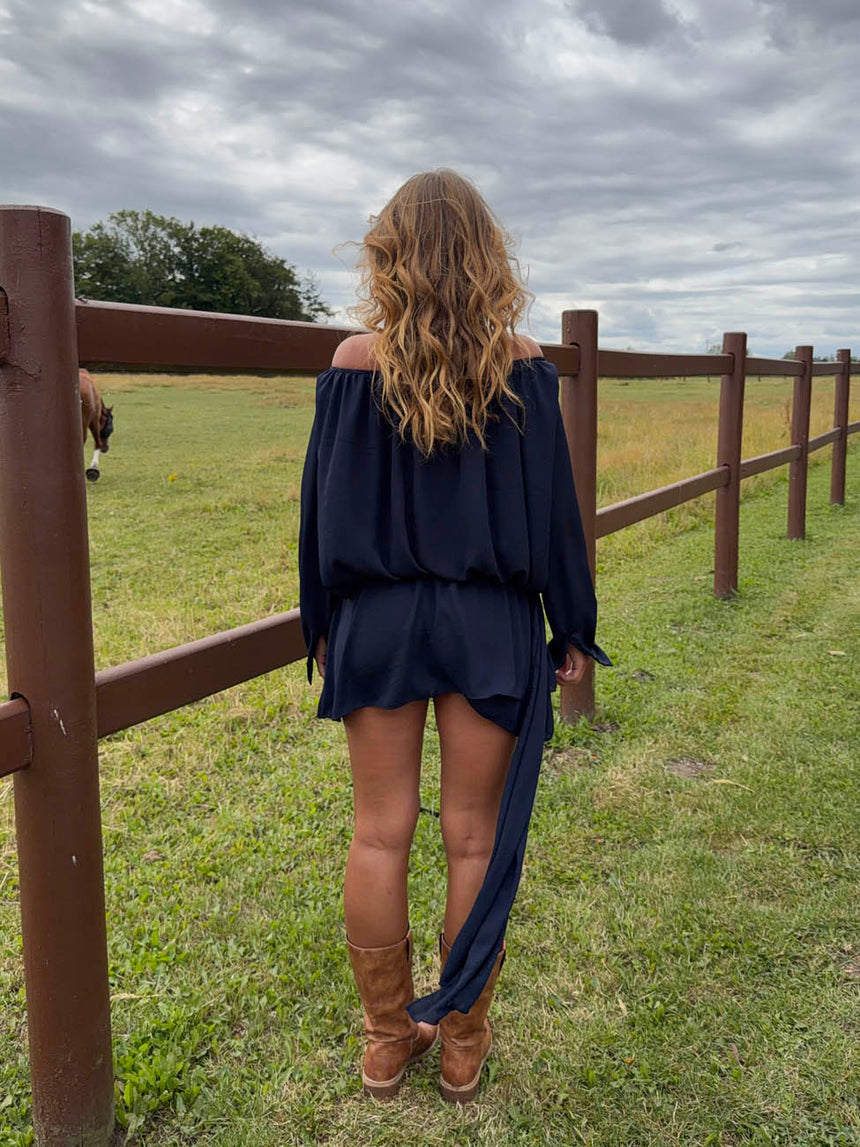 Aveline off shoulder-kjole - Navy