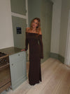 Nitta off shoulder maxikjole - Brun