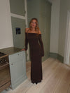 Nitta off shoulder maxikjole - Brun
