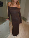 Nitta off shoulder maxikjole - Brun