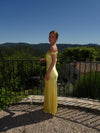Andie off shoulder satinkjole - Gul